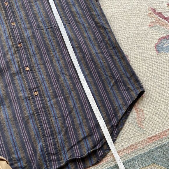 Vintage 90s Sears Flannel Shirt XL Tall Brown Stripe Blanket Cotton - Picture 6 of 7
